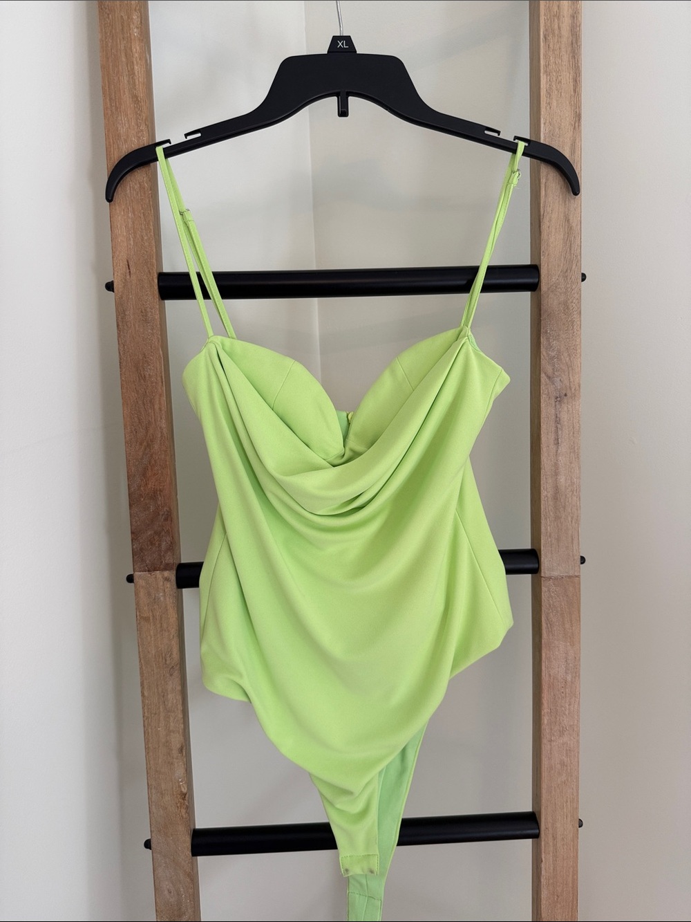 Zara Neon Lime Draped Cowl Bandeau Bodysuit